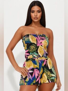 Jolie & Joy Women's M Tropical Strapless Romper